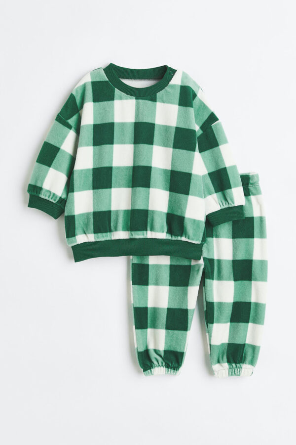 H&M Green Velour Checked Set