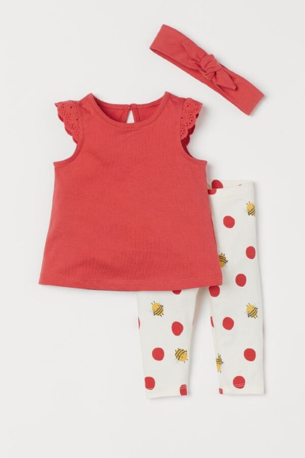 H&M red shirt and polkadot trouser with headband