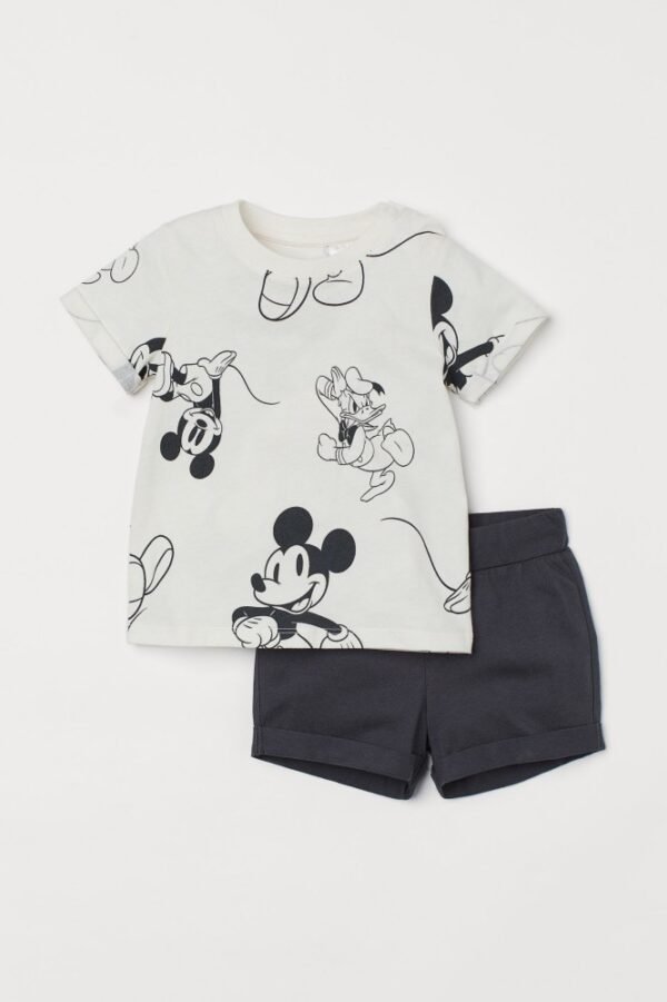 H&M Mickey shirt with Black shorts