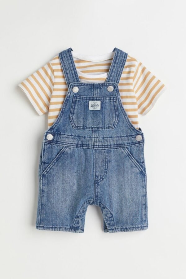 H&M Denim Dungarees with Yellow Stripped Shirt