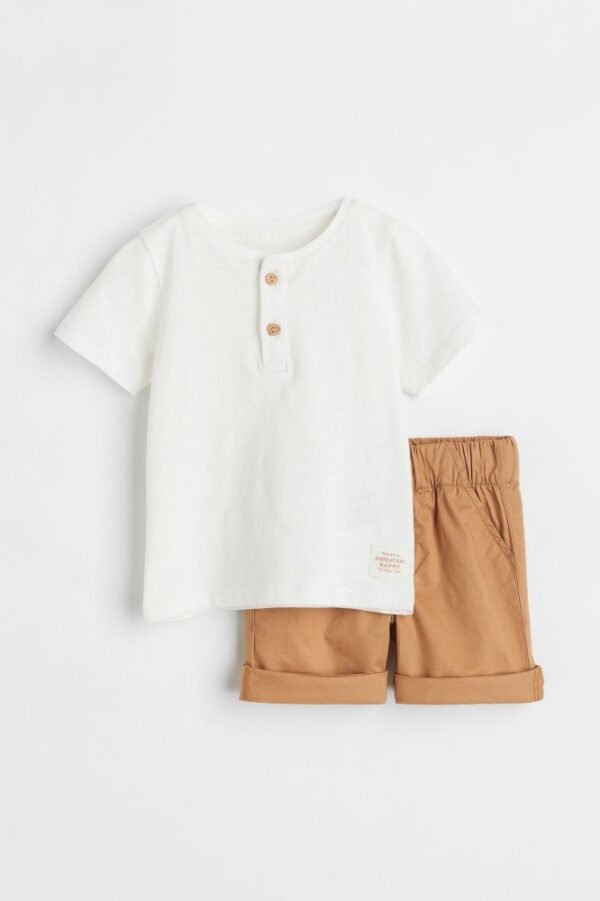H&M white brown shirt and short set