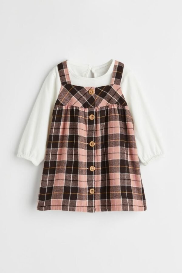 H&M Pink checked wool dungarees set