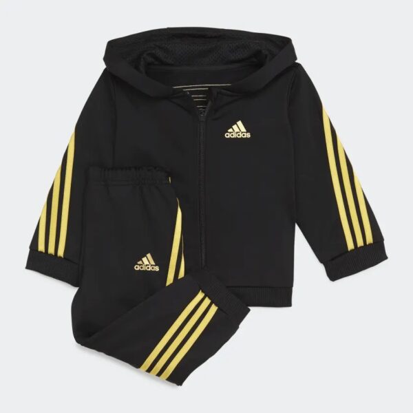 Adidas black tracksuit with yellow lines