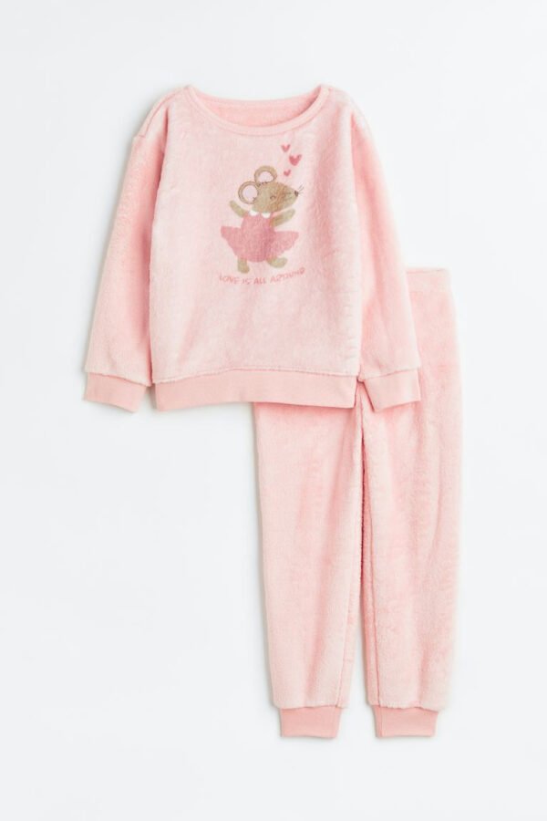 H&M Pink love is around fleece pj set