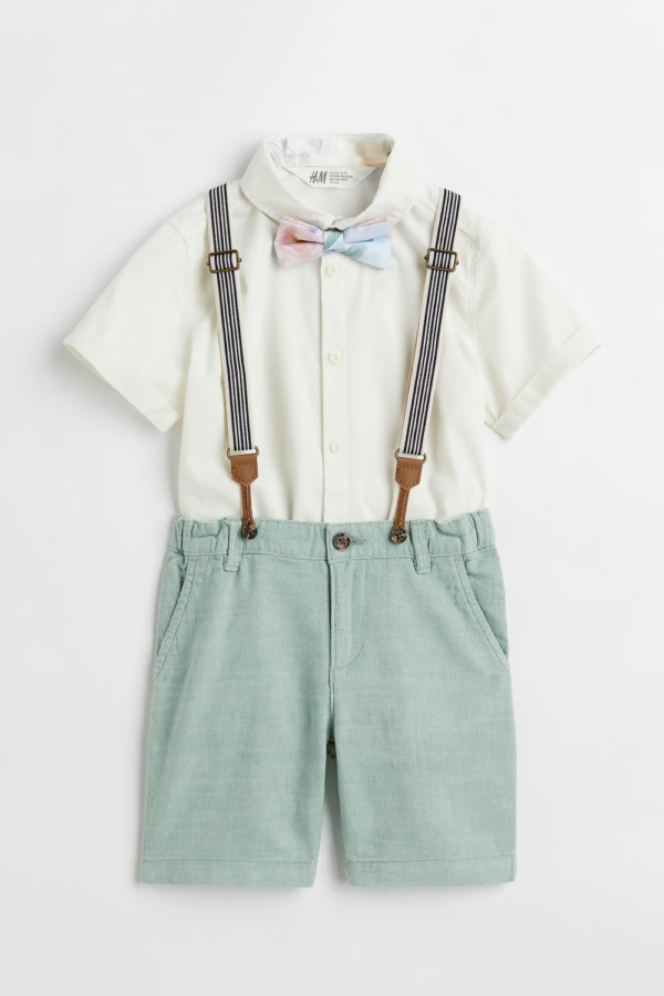 Bow tie set with suspenders