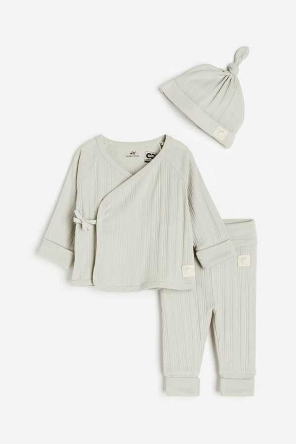 H&m green ribbed 3 pc set