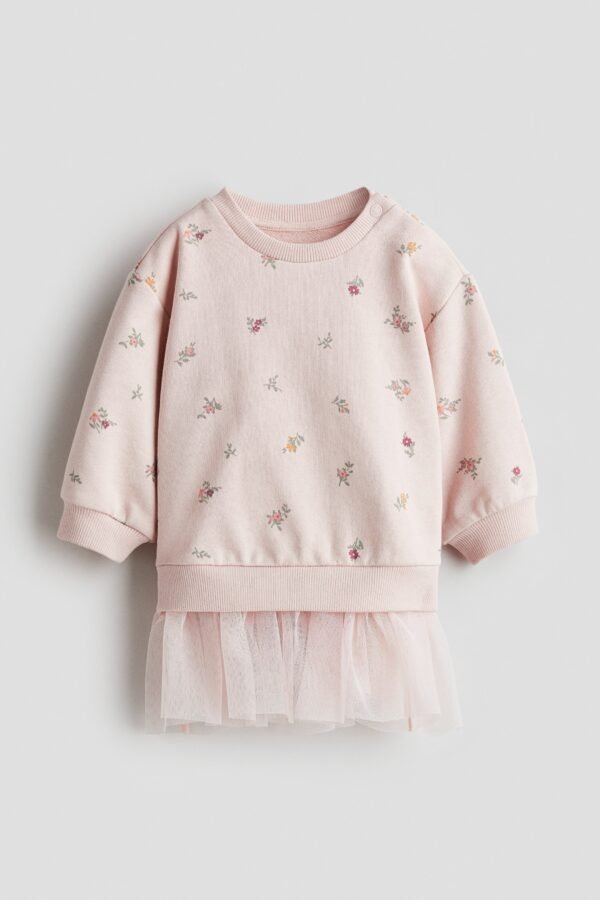 HM – Sweatshirt Dress with Tulle Skirt Light pink/floral