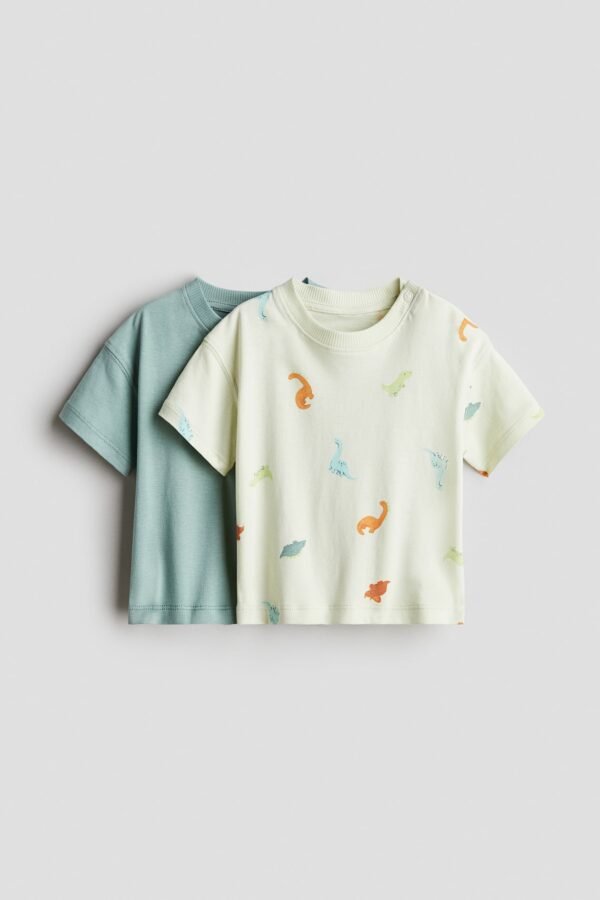HM – 2-pack cotton T-shirts Light green/Dinosaurs