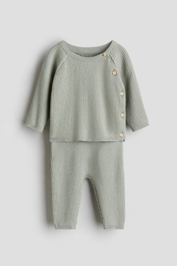 HM – 2-piece cotton knit set Green