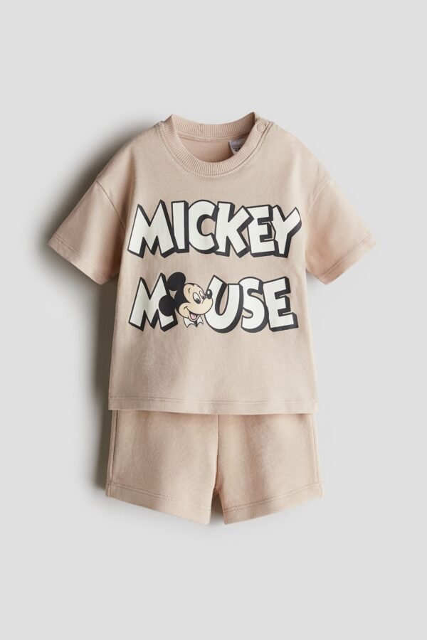 HM – 2-piece Printed Set Light beige/Mickey Mouse